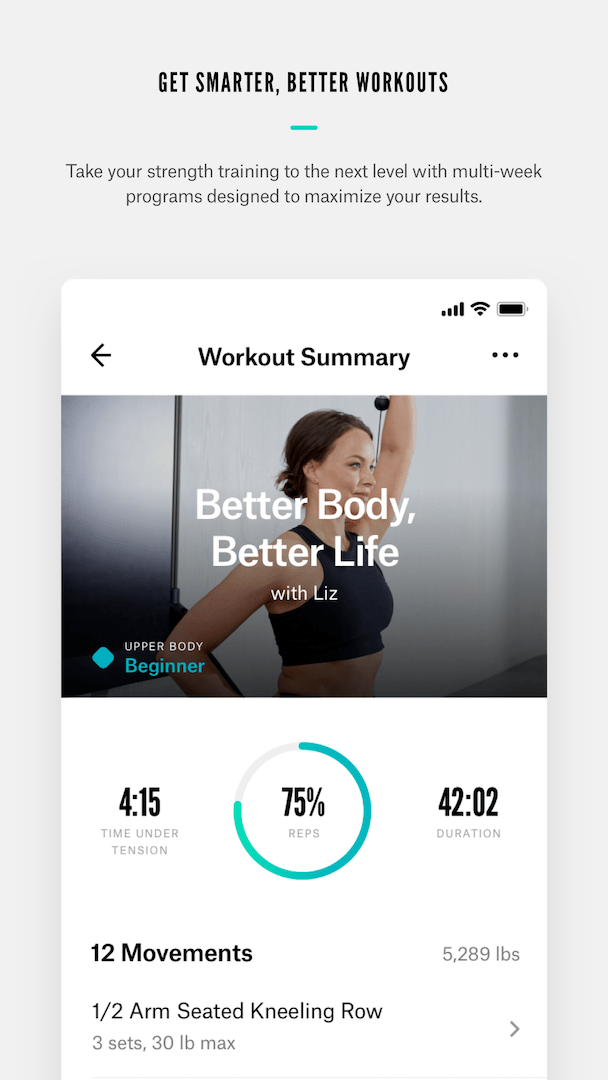 View your workout summary on the Tonal mobile app