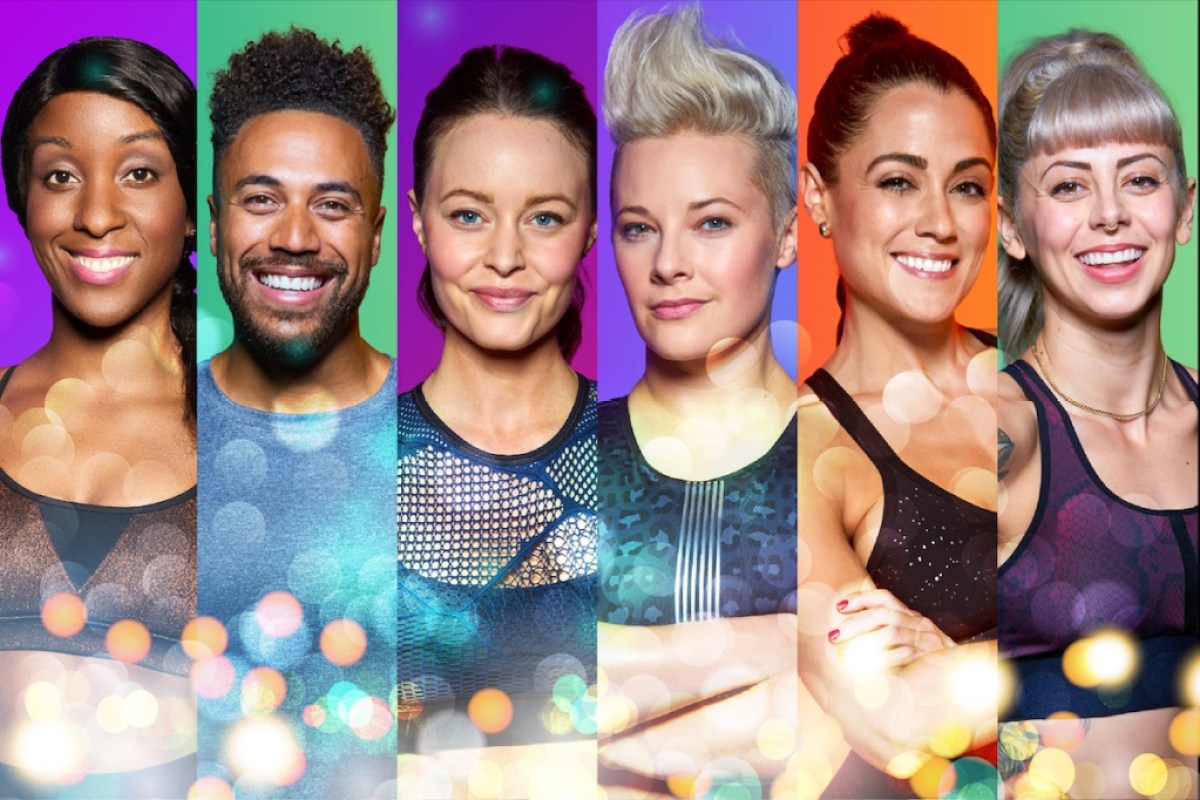 fitness coaches with a glittery background