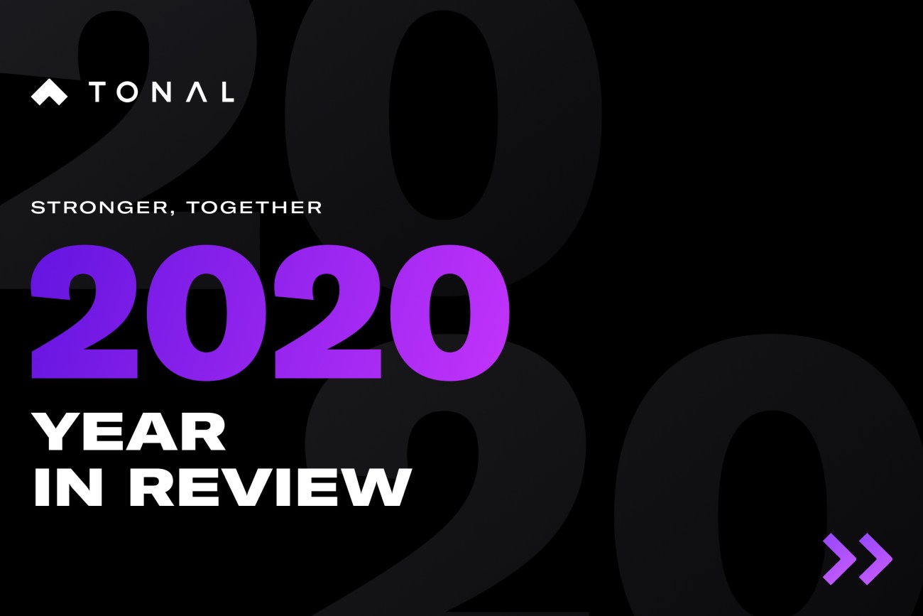 a black screen with the words: stronger, together 2020 year in review text across it
