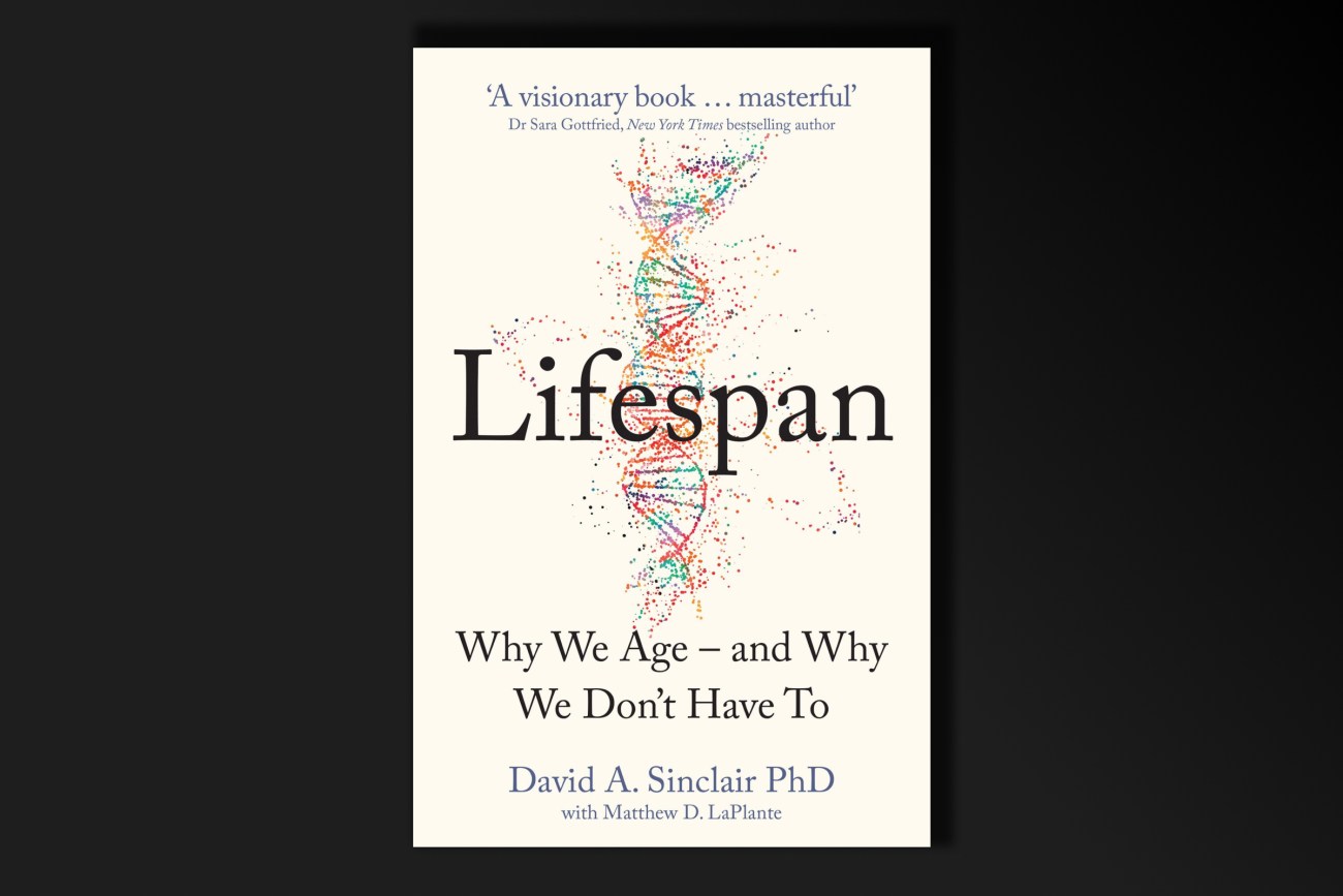 a black background with a book cover on it with the title: Lifespan: Why We Age and Why We Don't Have To