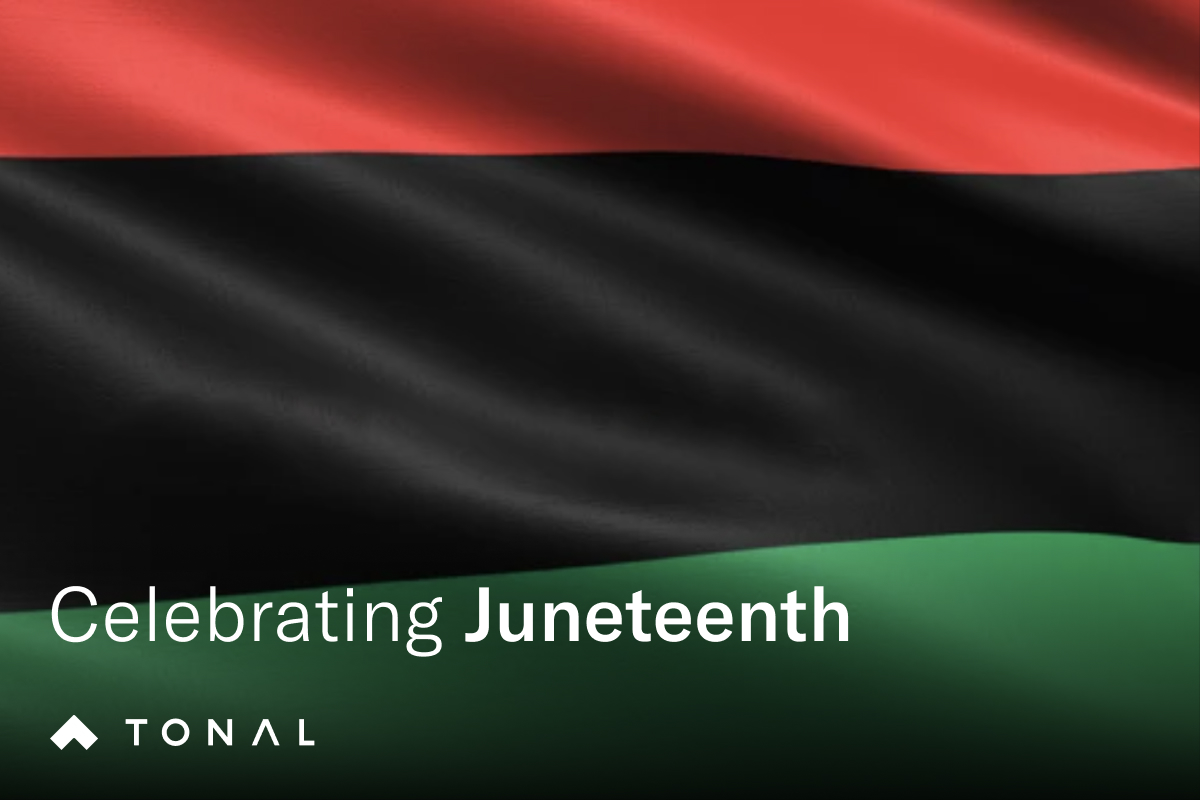 the Juneteenth flag with the text: Celebrating Juneteenth