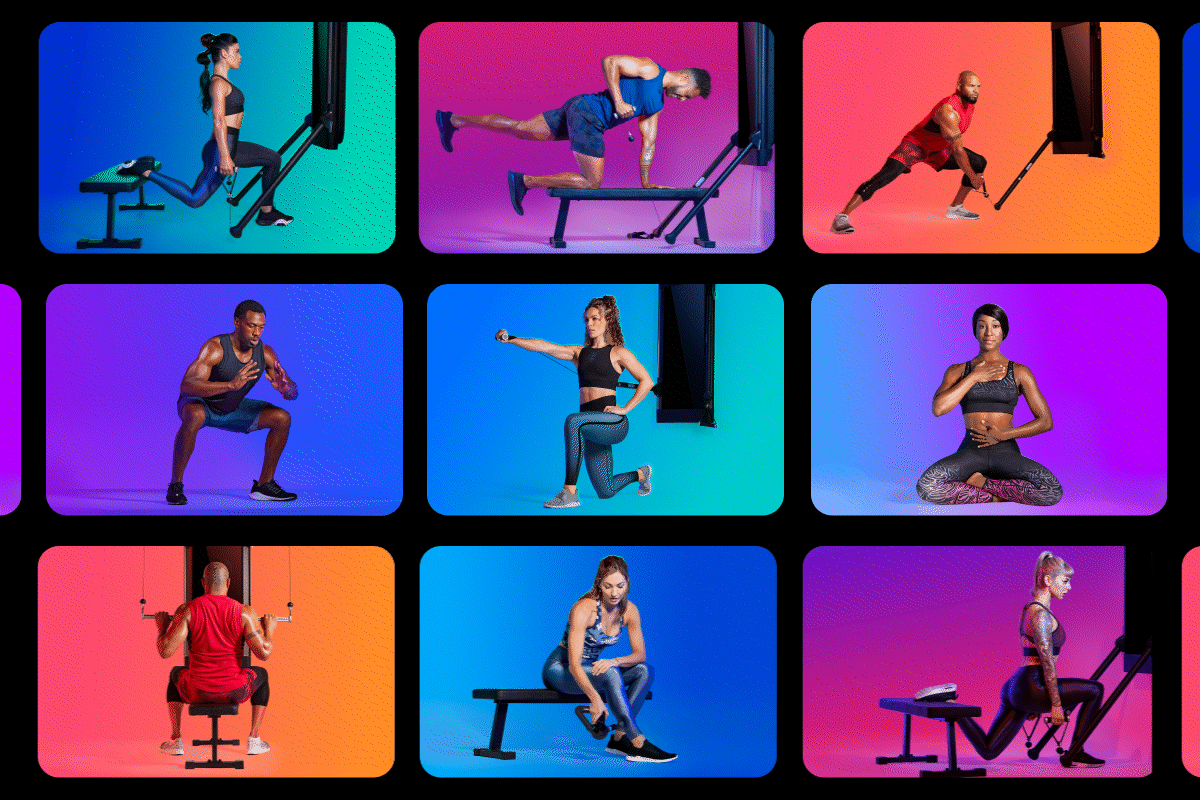 moving gif with different windows demonstrating all the different reasons to work out on Tonal