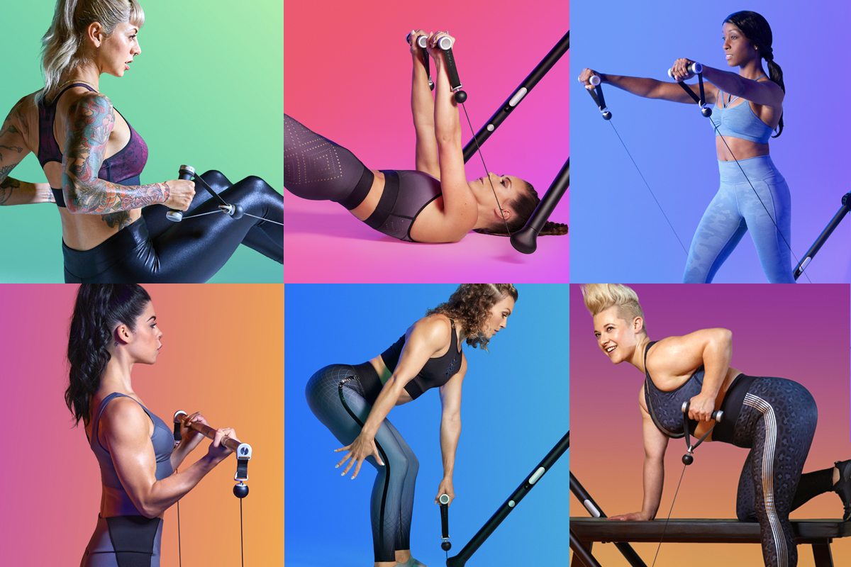 Six different women showcasing strength and power while strength training on Tonal