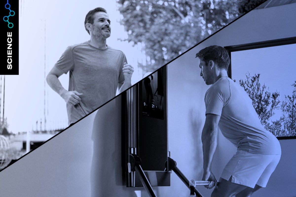 Image showing man running and man performing resistance training to improve heart health.
