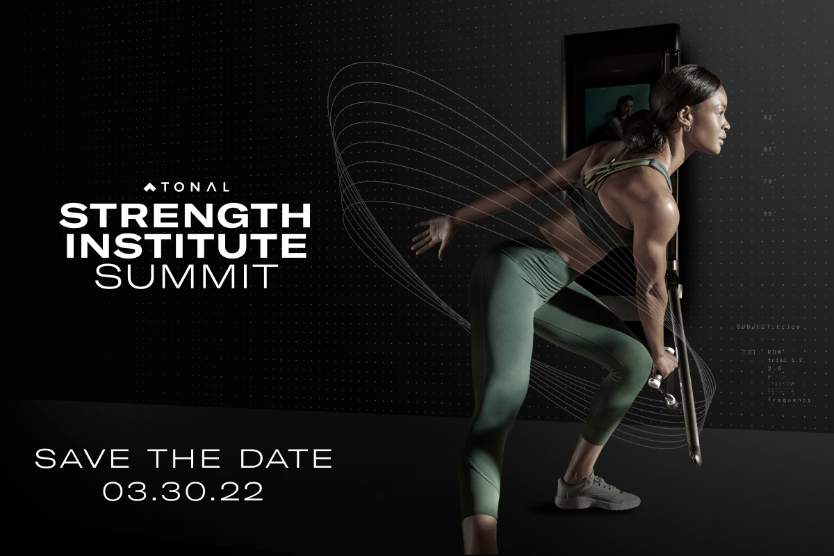 Woman performing strength exercise on Tonal, Tonal Strength Institute Summit March 30th, 2022