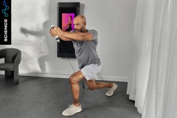 man performing lunge on tonal for health benefits of strength training