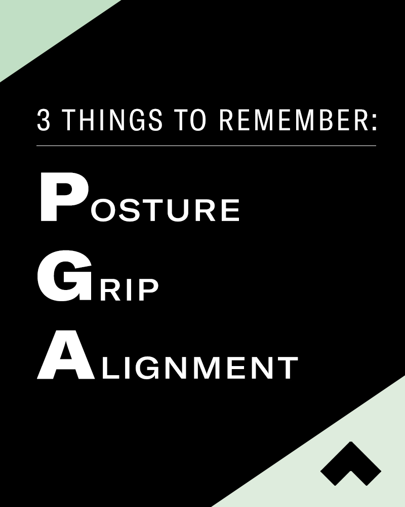 Image that reads "Three things to remember: Posture, Grip and Alignment."