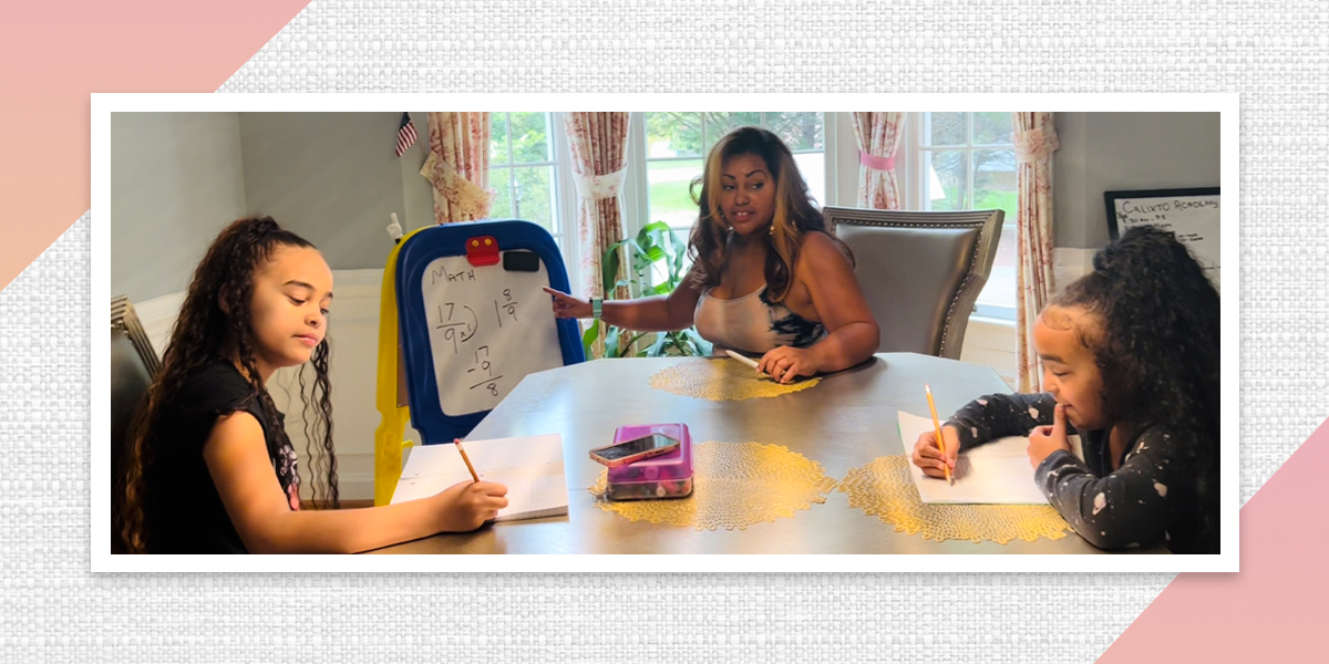 Jessica Calixto homeschooling her two daughters.