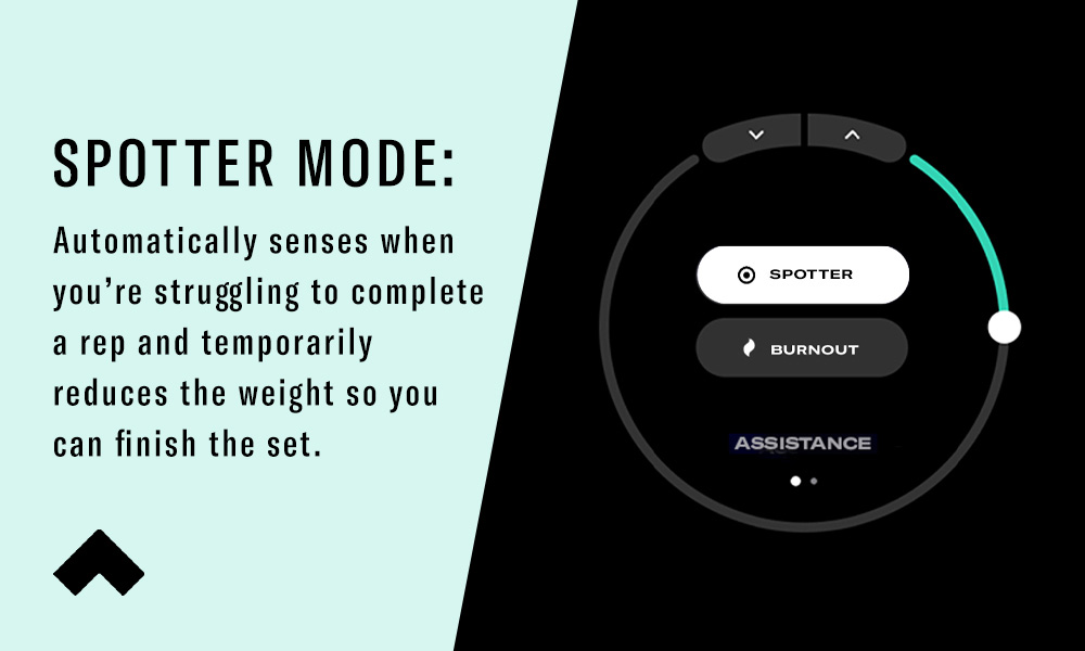 Spotter Mode: Automatically senses when you're struggling to complete a rep and temporarily reduces the weight so you can finish the set.