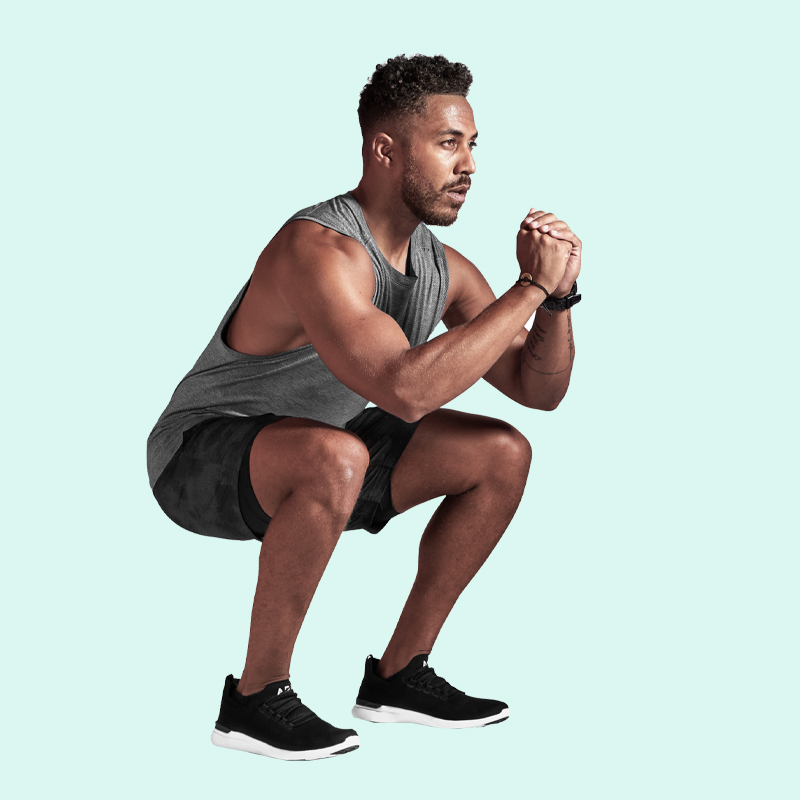 Bodyweight squat; at-home glute exercises