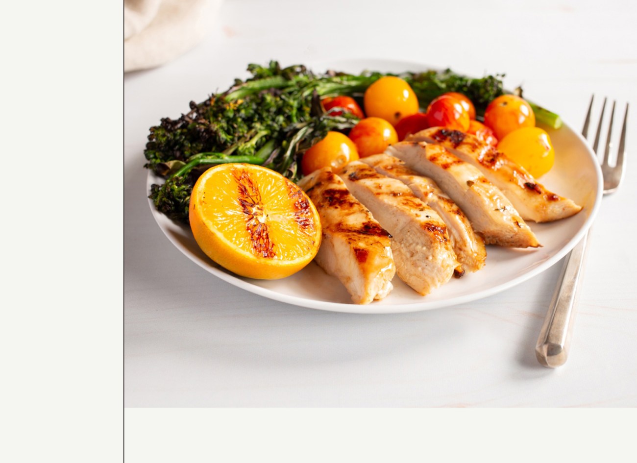 Citrus-Marinated Chicken With Grilled Broccolini and Tomatoes healthy recipe