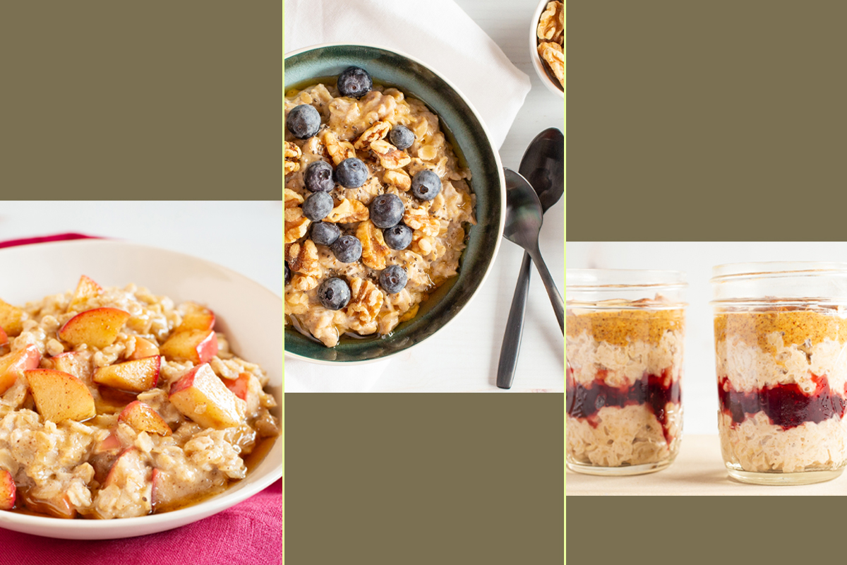 Week Two: Carb Focus 
Main Recipe: High-Protein Oatmeal with Blueberries and Walnuts
Remix Recipes: PB&J Oatmeal Parfait; Apple Pie Oatmeal