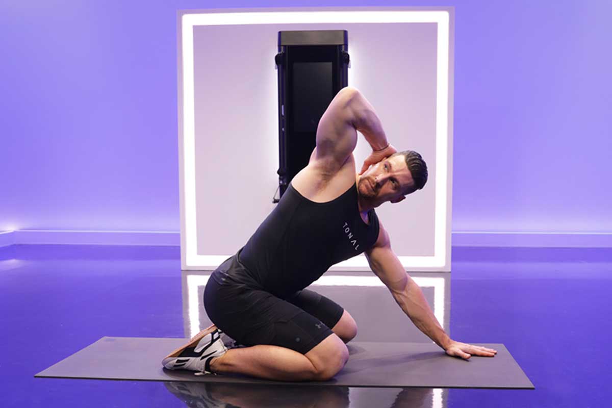 Stretches to do before a chest workout with Tonal coach Joe Rodonis