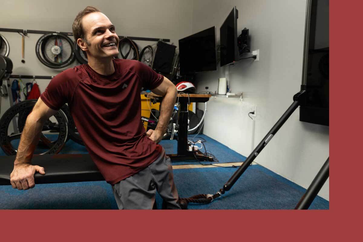 Paralympian Travis Gaertner posing with Tonal and bike gear.