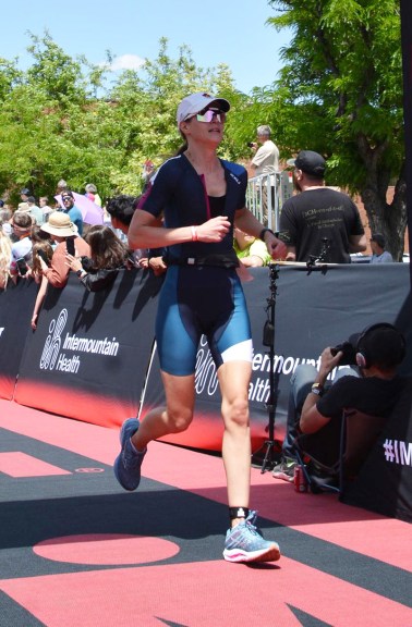 Carolyn Desrosiers competing in an Ironman Triathlon