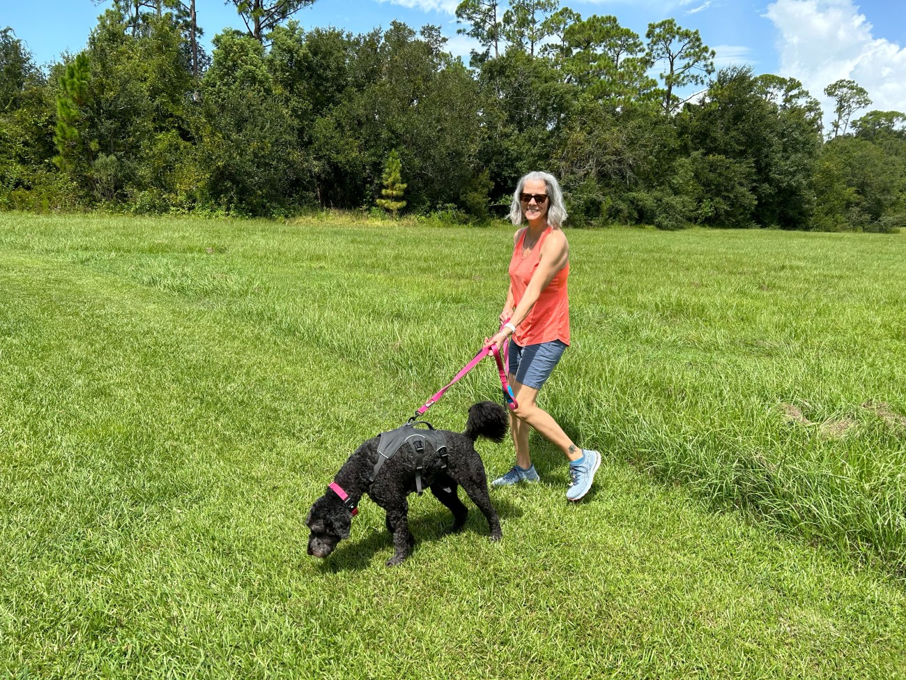 Mary-Elise Smith walking her dog