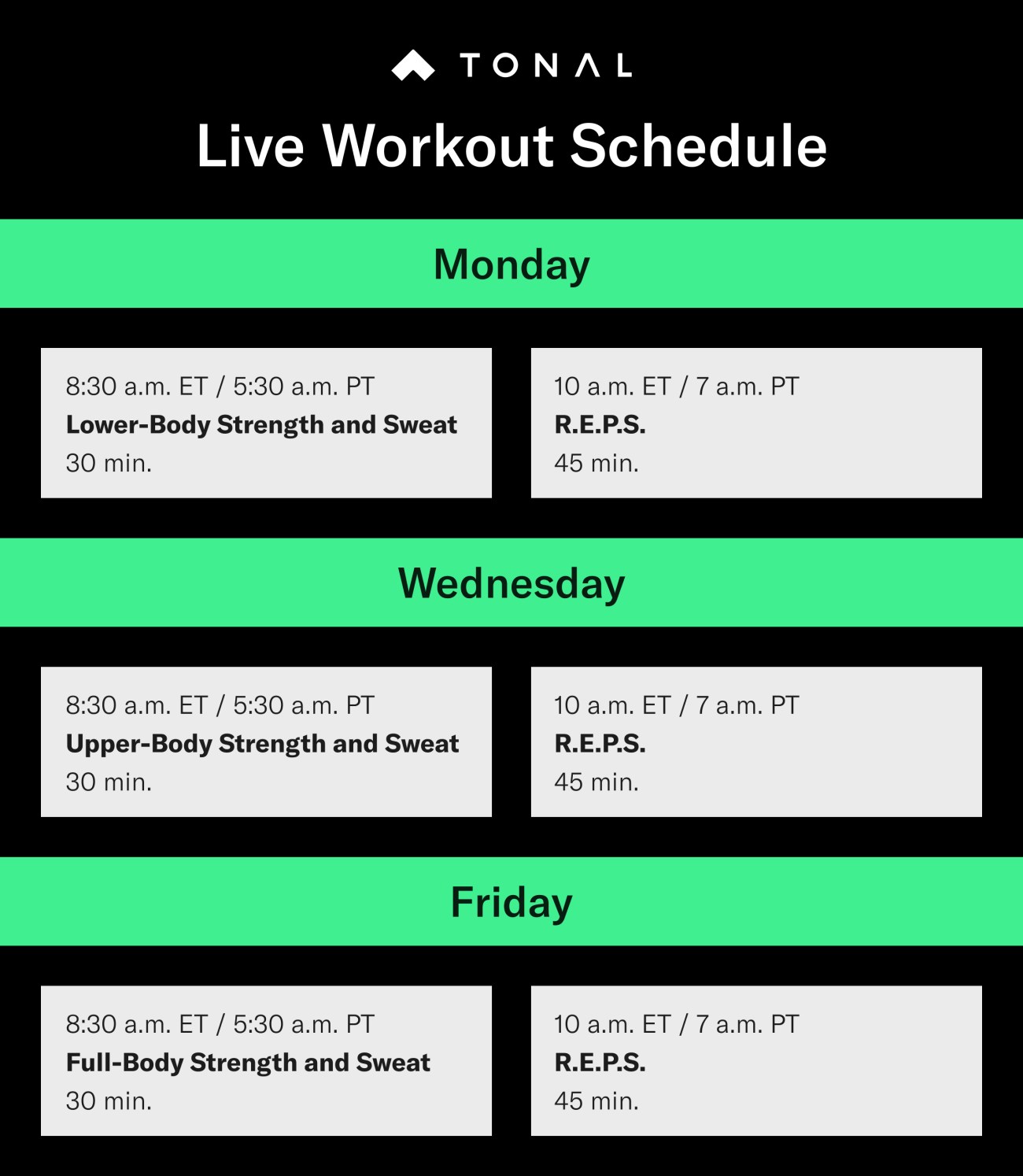Tonal Live Workout Schedule